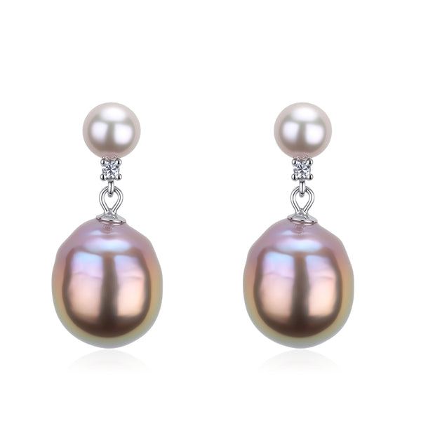 Dual Pink Purple Baroque Pearl Earrings – Sterling Silver